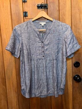 Coldwater Creek Light Dark Gray Linen Pintuck Peasant Top